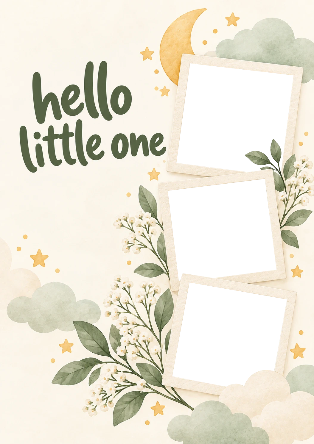 Sage Floral Hello Little One Multiple Photo Upload New Baby Card for Daughter and Partner