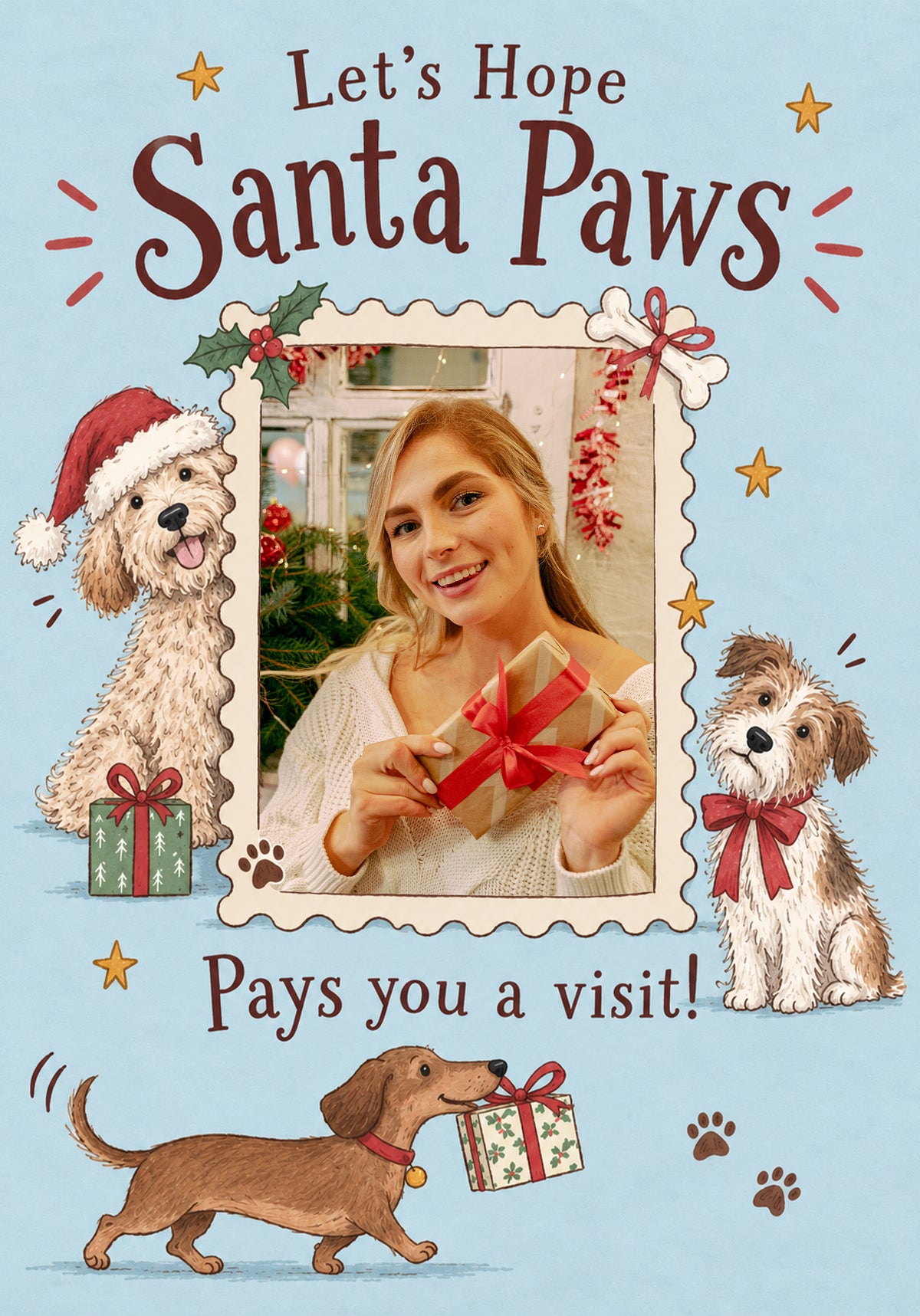 Funny Santa Paws Dogs Photo Upload Birthday Card