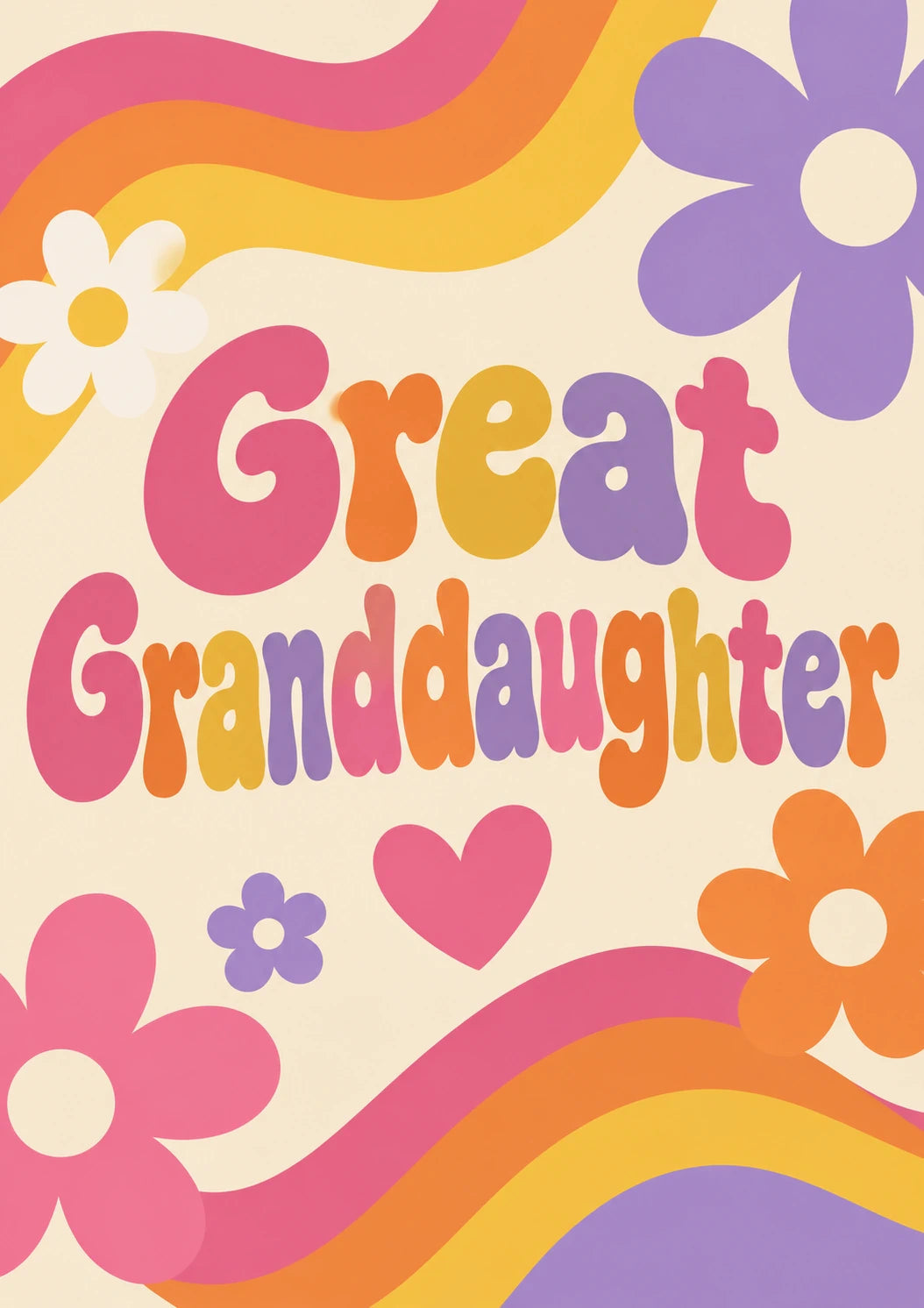 Groovy Retro Floral Great Granddaughter Birthday Card for Her