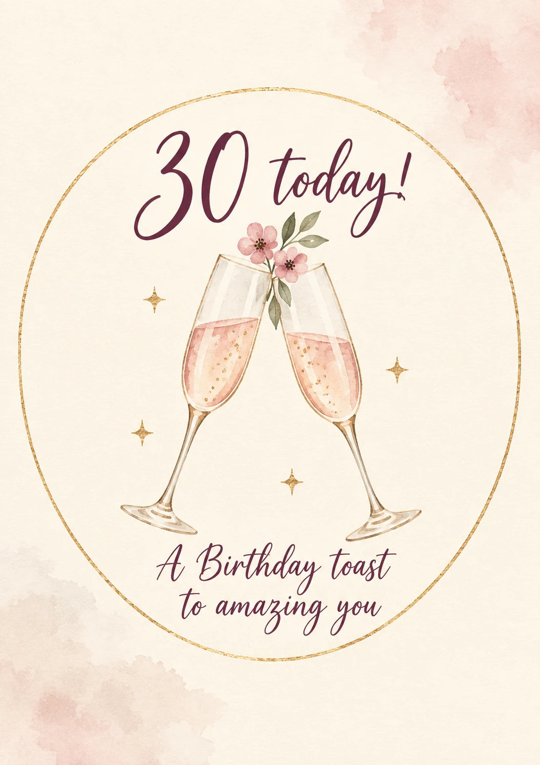 Rose Gold Champagne Toast 30th Birthday Card for Her