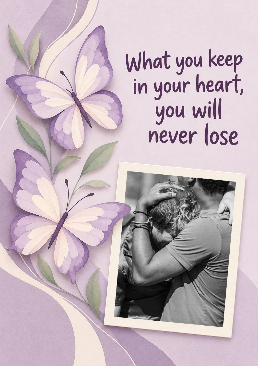 Purple Butterfly From the Heart Photo Upload Sympathy Card for Best Friend