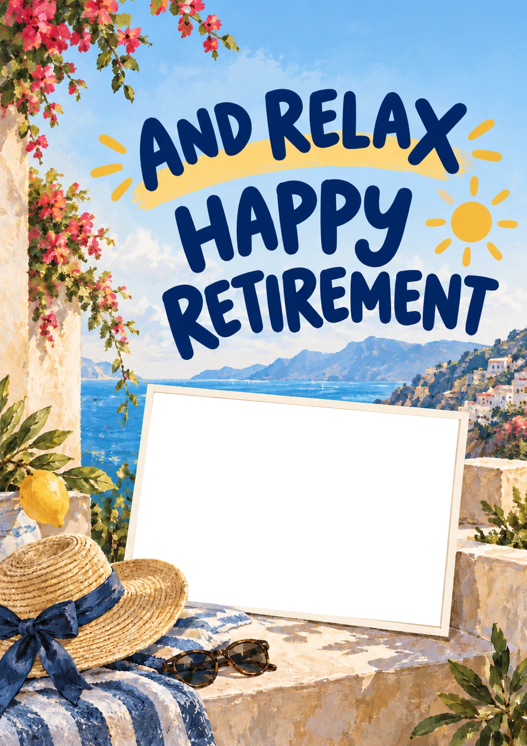 Funny And Relax Mediterranean Scene Photo Upload Retirement Card for Best Friend