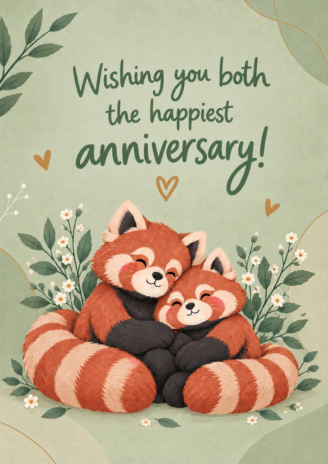Cute Red Pandas Hugging Anniversary Card for Her