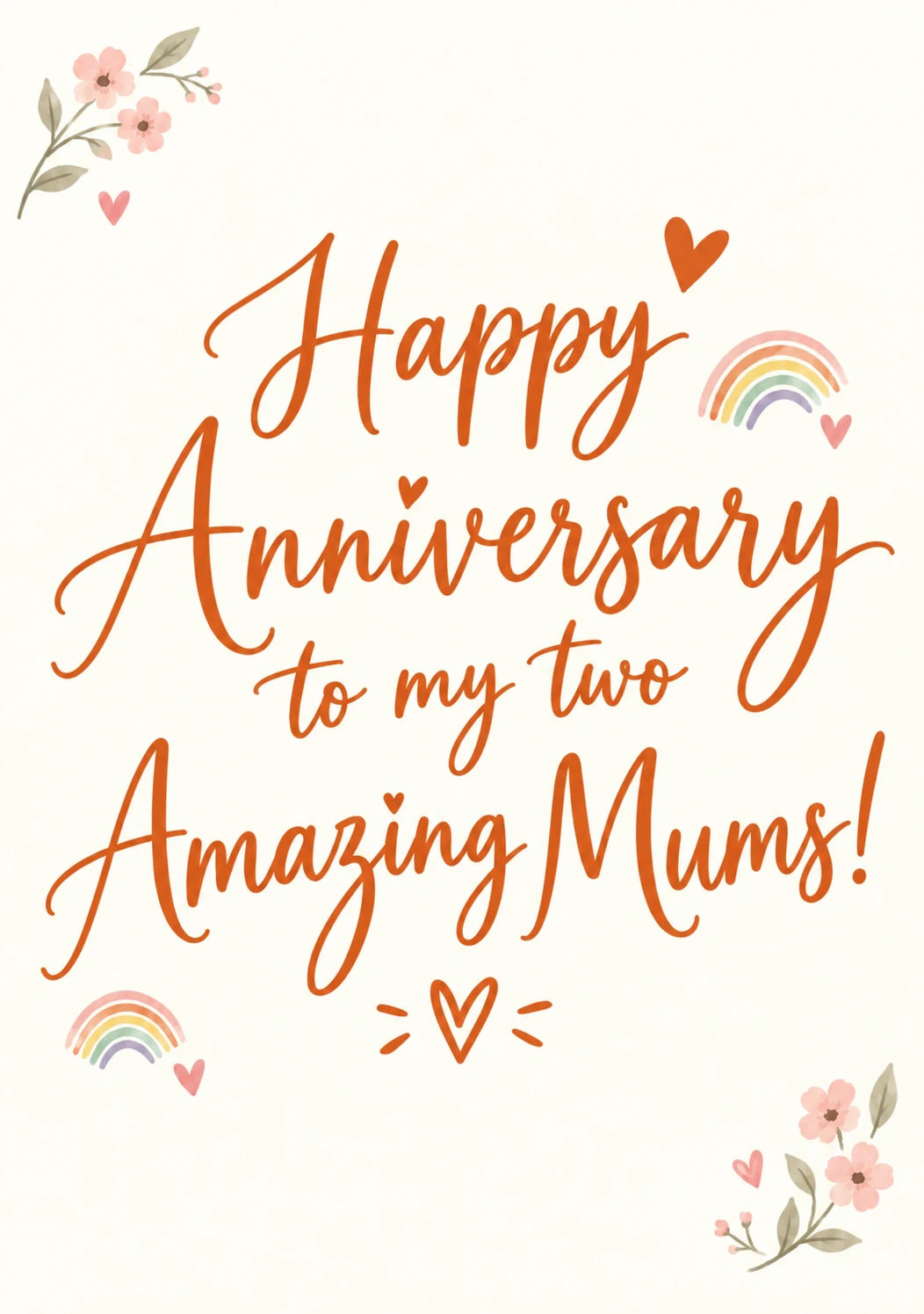 Two Mums Rainbow Floral Happy Anniversary Card
