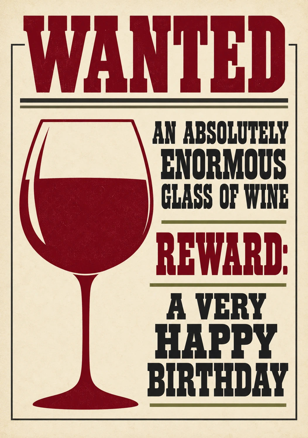 Funny Wanted Poster Wine Glass Birthday Card for Her