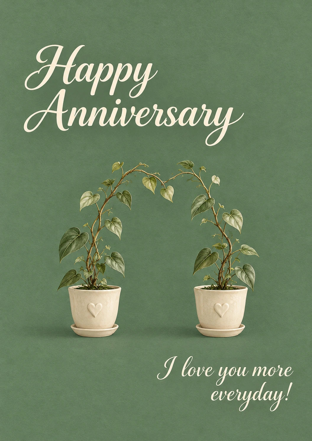 Intertwined Heart Pot Plants Verse Husband Anniversary Card for Husband