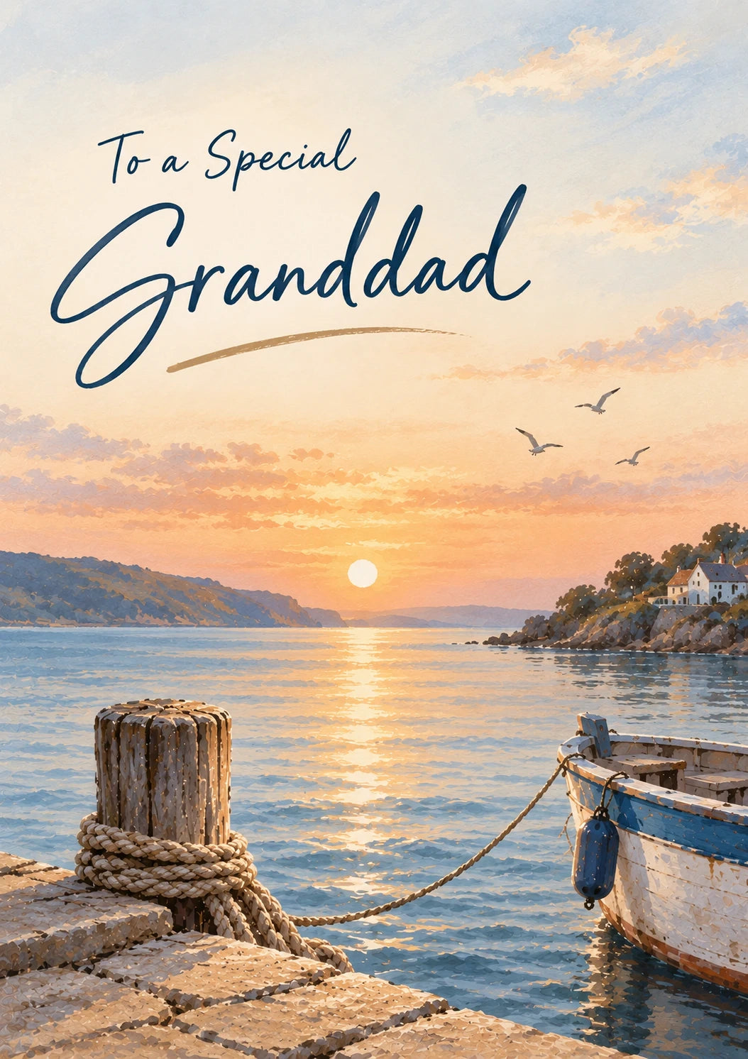 Coastal Sunset Harbour Scene Granddad Birthday Card for Him