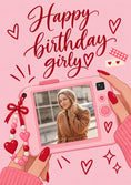 Load image into Gallery viewer, Happy Birthday Girly Camera Photo Upload Birthday Card for Her
