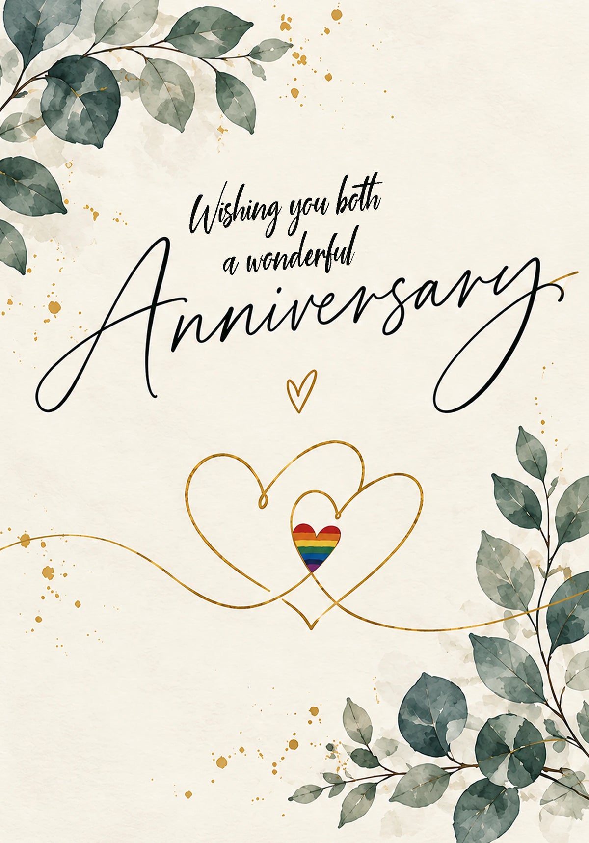 Rainbow Heart Botanical Anniversary Card for Her