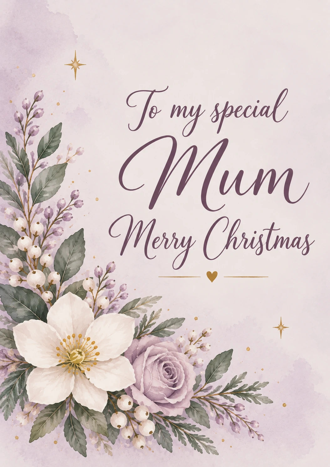 Heartfelt Purple Floral Christmas Card for Mum