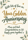 Load image into Gallery viewer, Green and Gold Botanical 50th Anniversary Card for Mum and Dad
