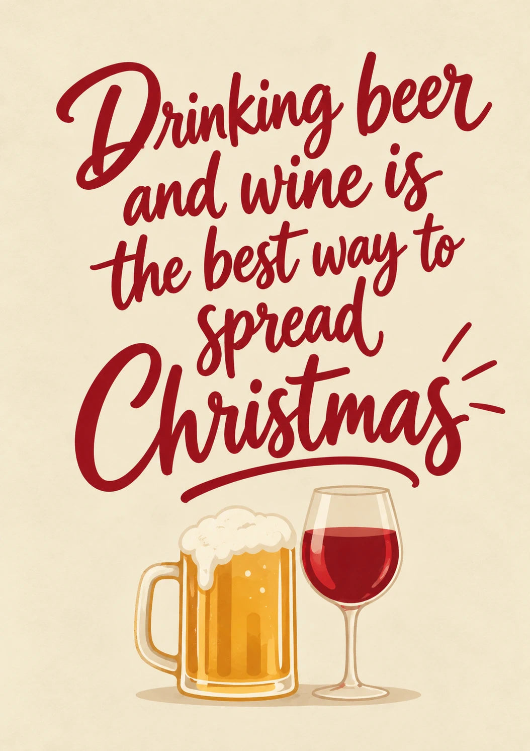 Funny Beer and Wine Drinking Christmas Card for Cousin