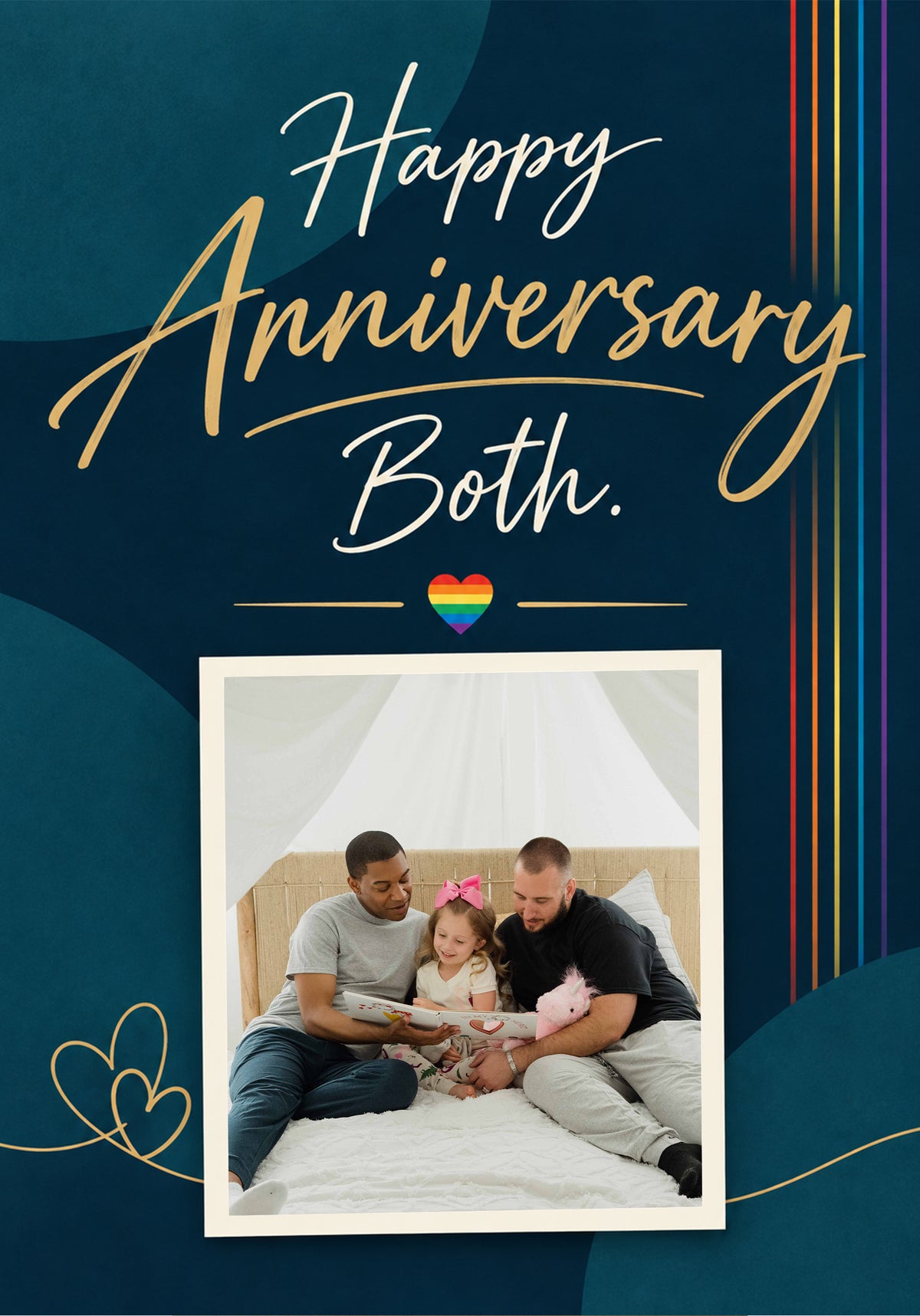 Rainbow Heart Calligraphy Photo Upload Anniversary Card for Him
