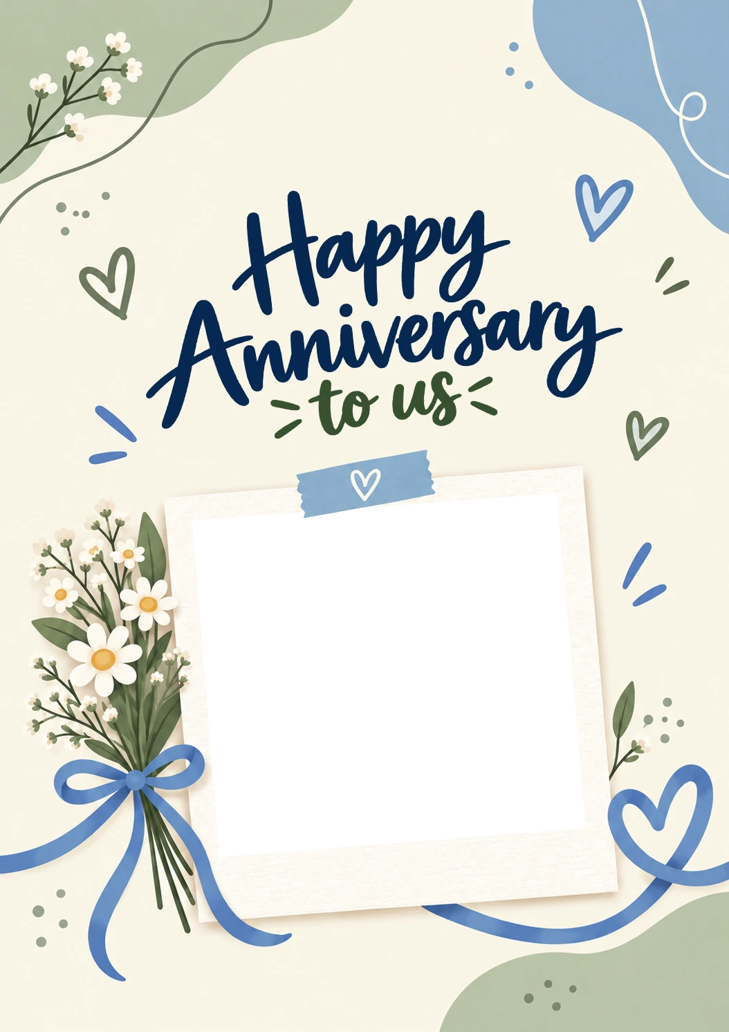Daisy Bouquet Blue Ribbon Photo Upload Anniversary Card for Her