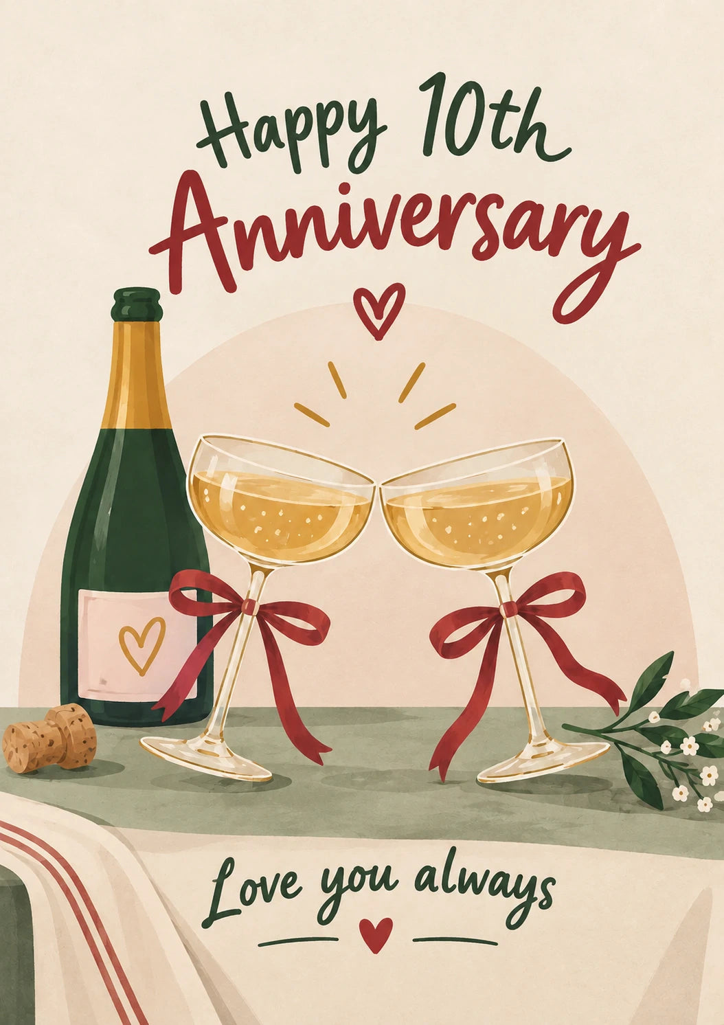 Champagne Toast Love You Always 10th Anniversary Card