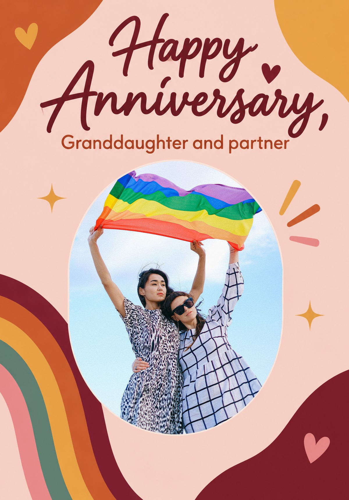 Rainbow Boho Granddaughters Photo Upload Anniversary Card