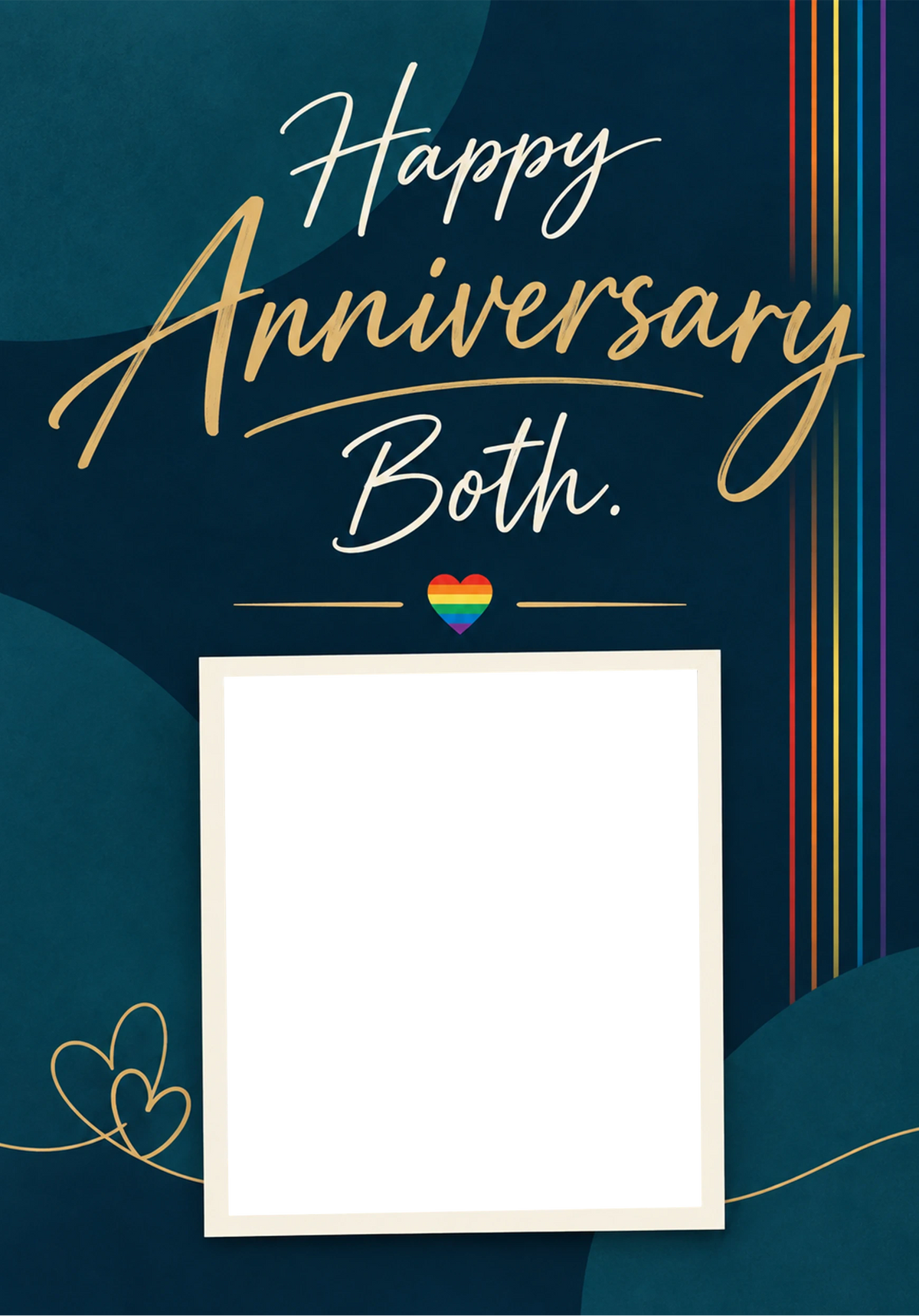 Rainbow Heart Calligraphy Photo Upload Anniversary Card for Him