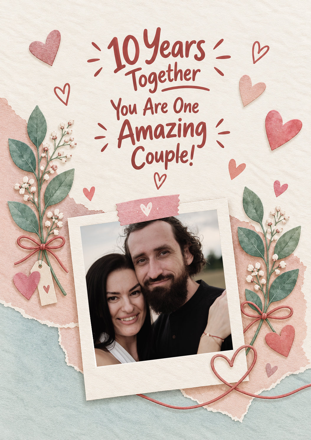 10 Years Together Amazing Couple Photo Upload Anniversary Card