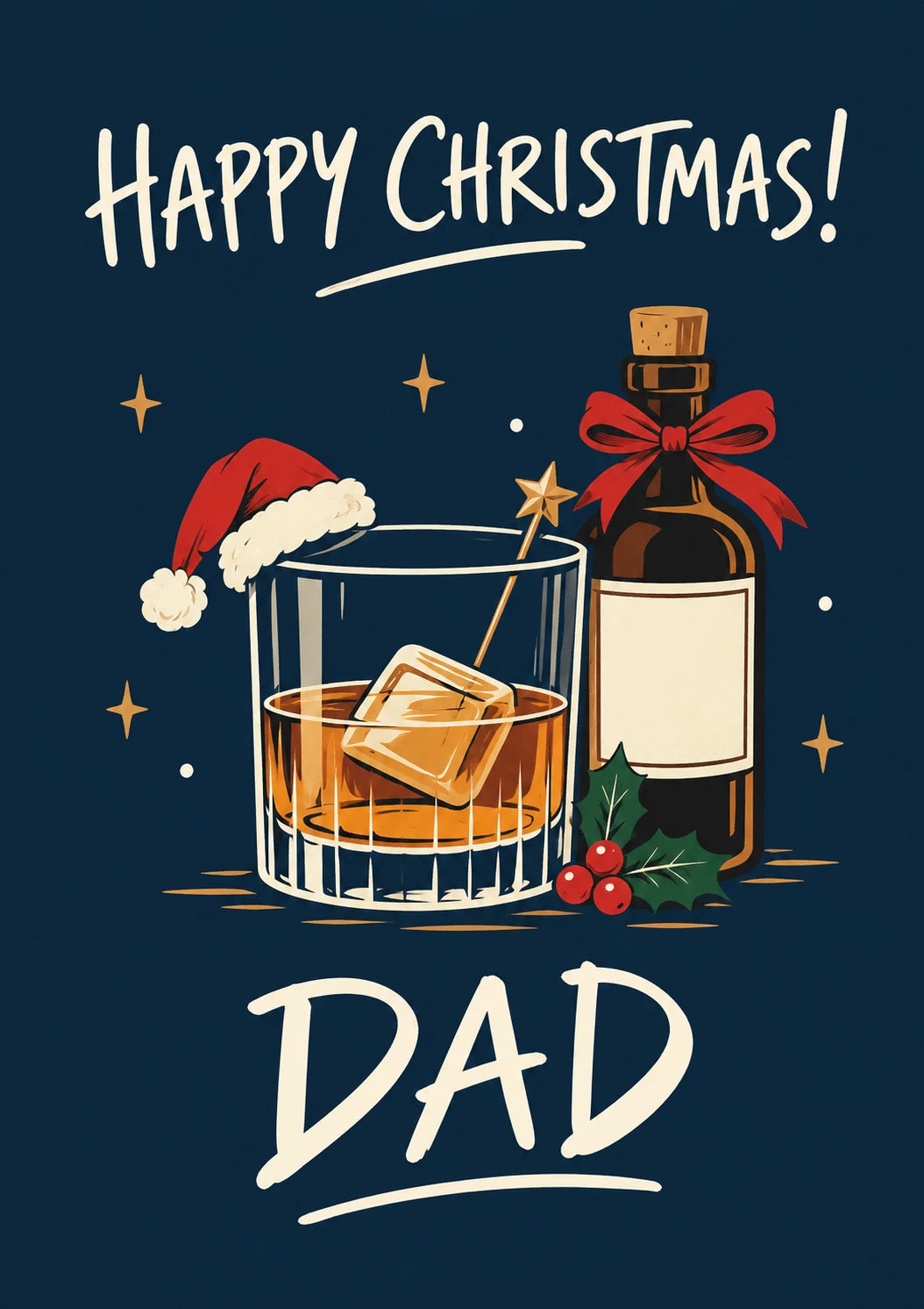 Whisky Glass and Bottle Happy Christmas Card for Him