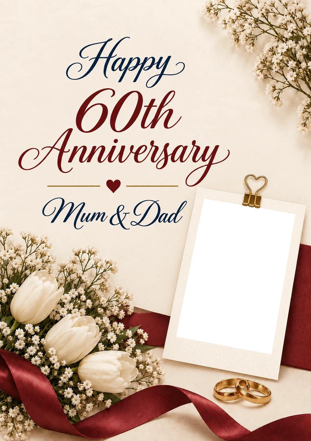 Diamond Wedding Anniversary Floral Photo Upload Birthday Card
