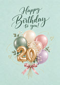 Load image into Gallery viewer, Sage Green Balloon Bouquet 20th Birthday Card for Her
