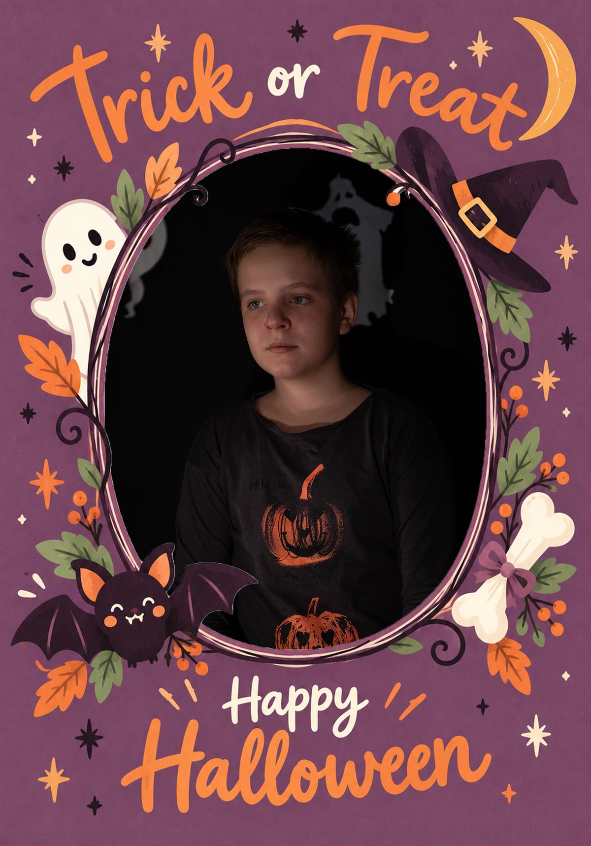 Trick or Treat Spooky Wreath Photo Upload Halloween Card