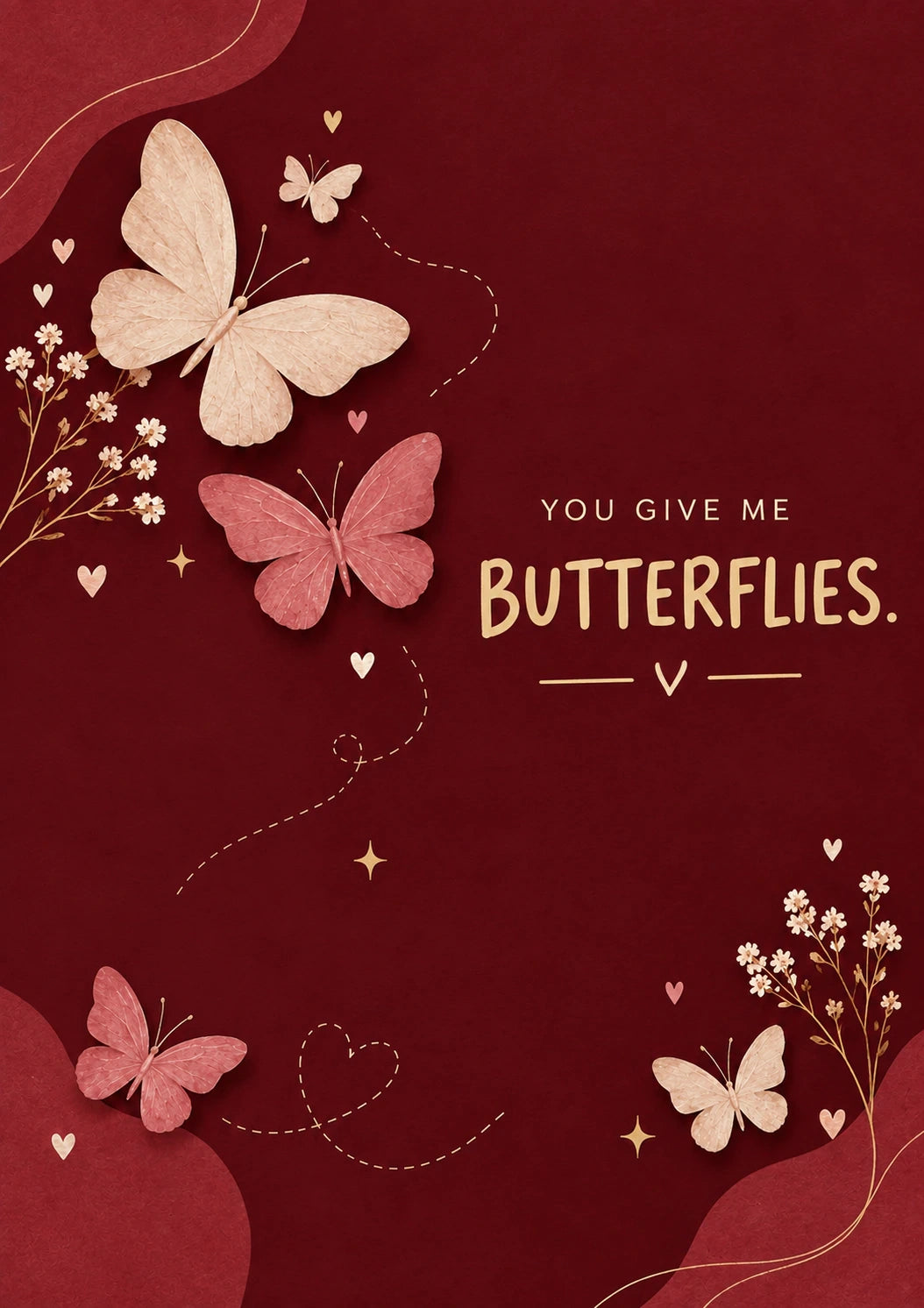 Romantic Butterfly You Give Me Butterflies Birthday Card for Her