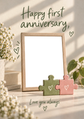 Load image into Gallery viewer, Puzzle Pieces Heart Photo Upload 1st Anniversary Card
