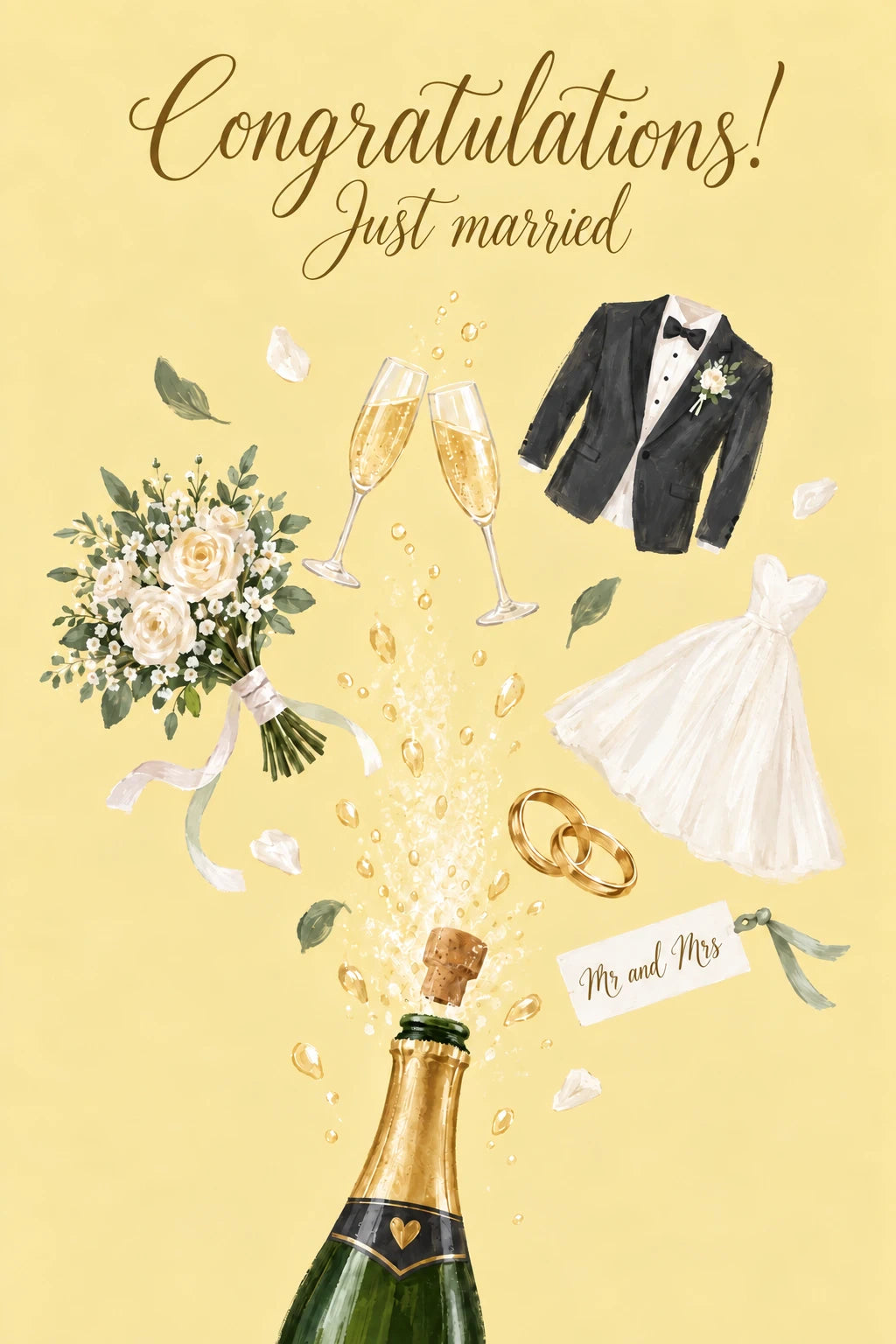 Champagne Toast Just Married Wedding Card