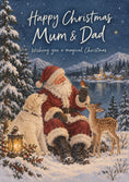 Load image into Gallery viewer, Santa Wildlife Winter Scene Christmas Card for Mum & Dad
