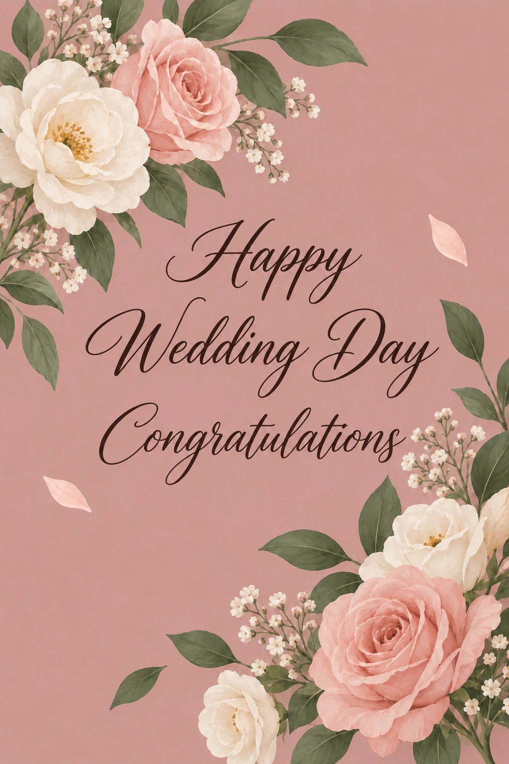 Blush Pink Floral Congratulations Wedding Day Card