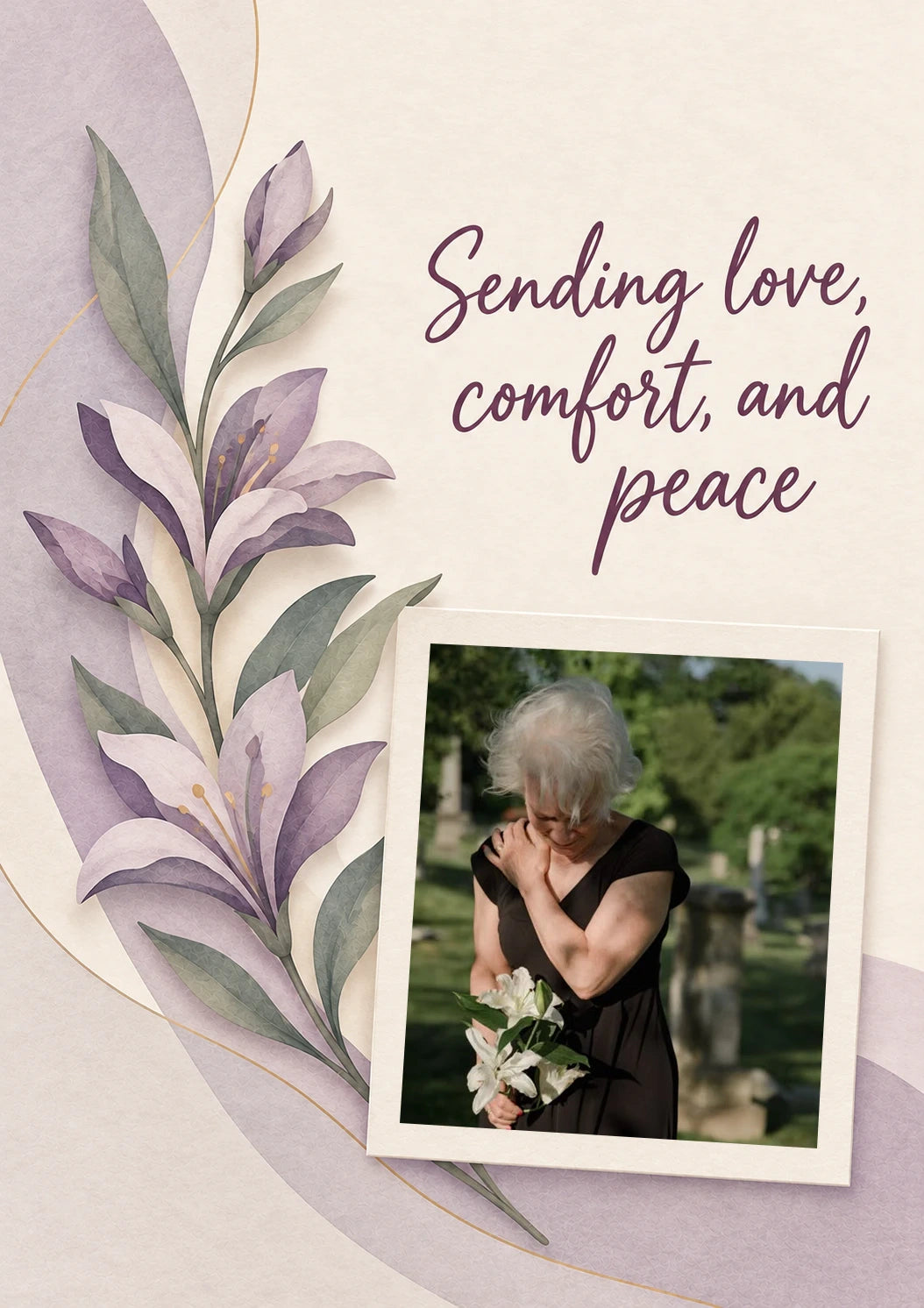 Purple Floral From the Heart Photo Upload Sympathy Card for Best Friend