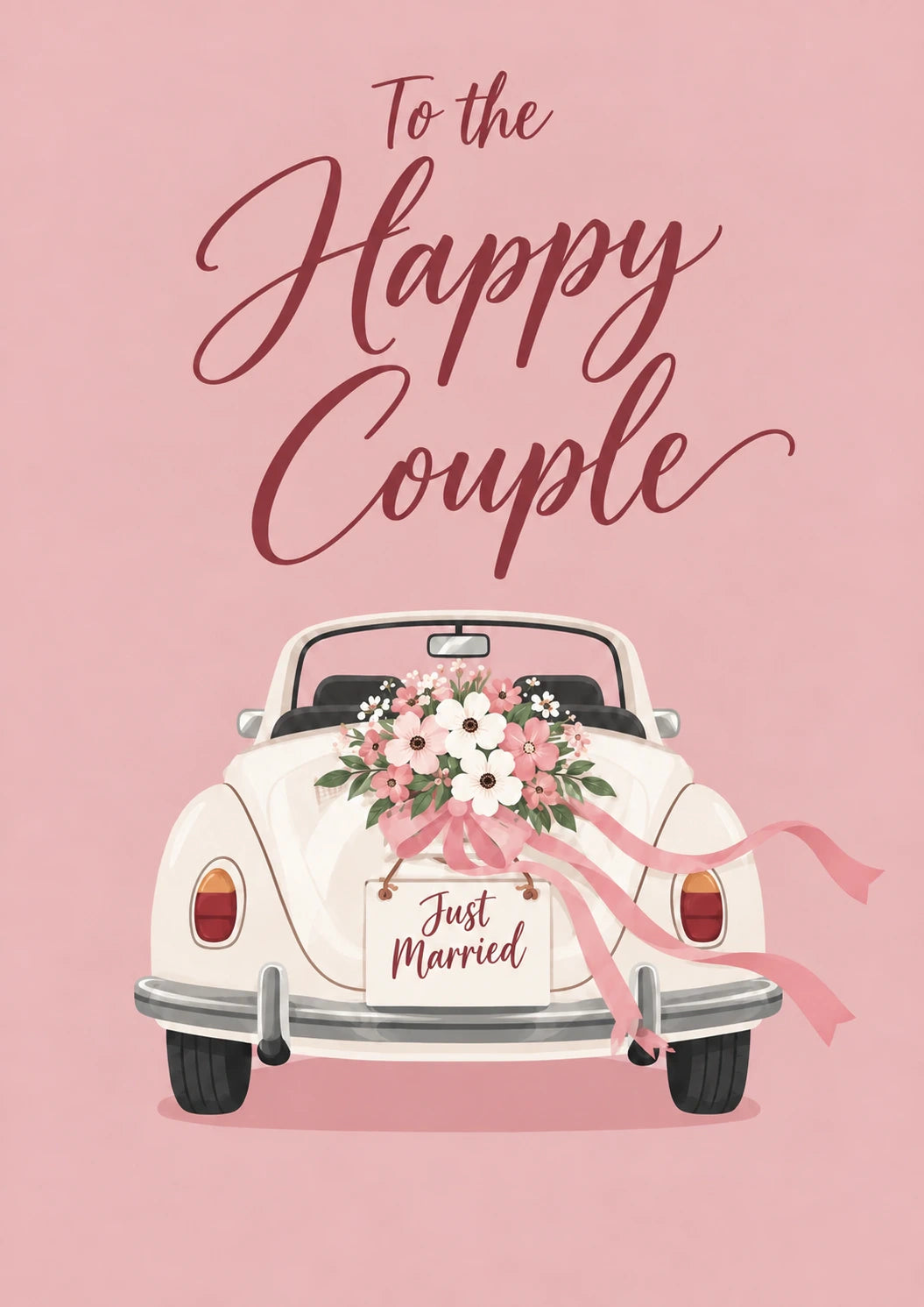 Just Married Floral Wedding Car Wedding Card