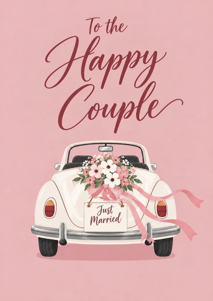 Just Married Floral Wedding Car Wedding Card