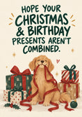 Load image into Gallery viewer, Funny Combined Presents Puppy Christmas Card for Her
