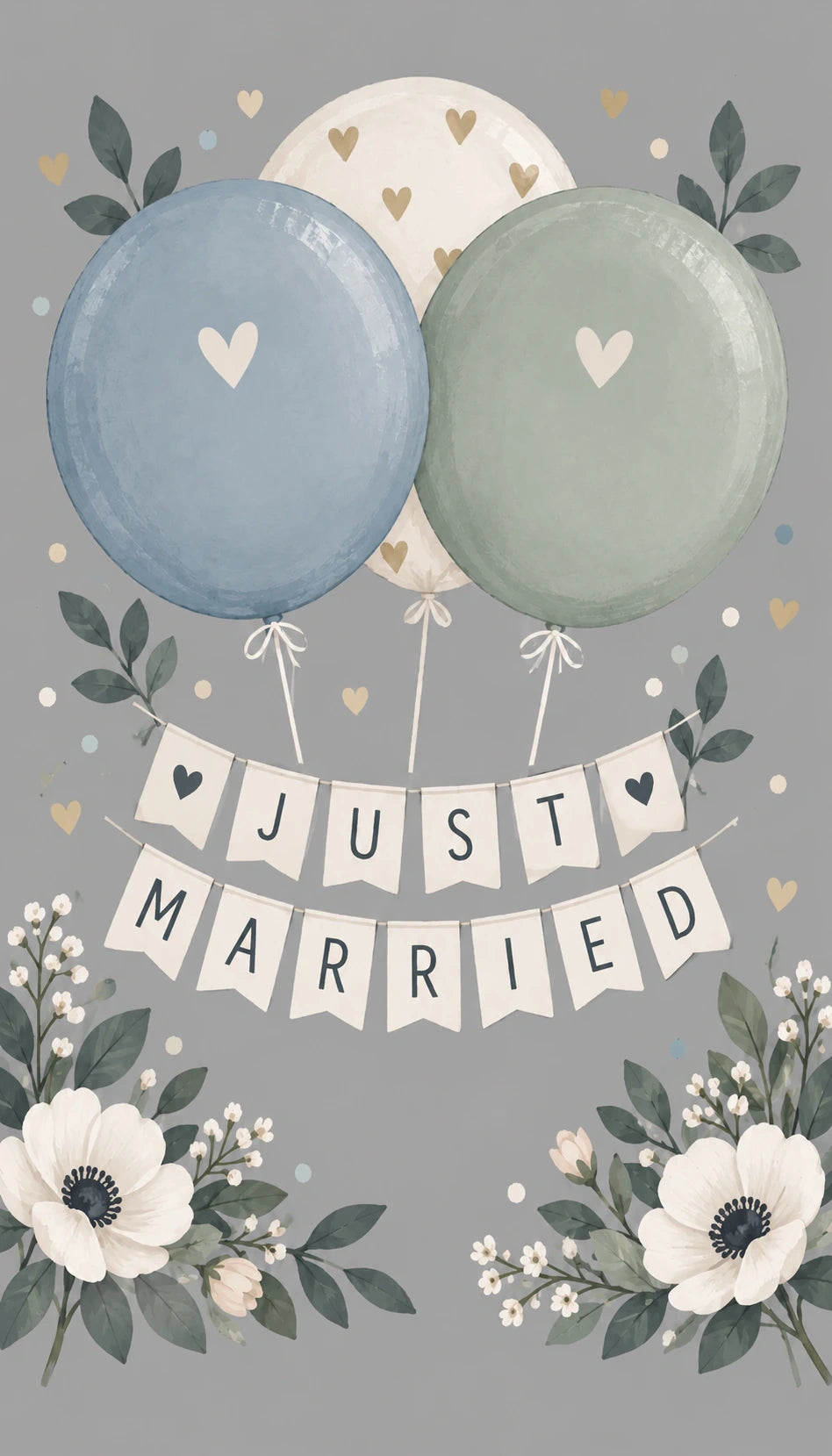 Just Married Balloon Banner Wedding Card