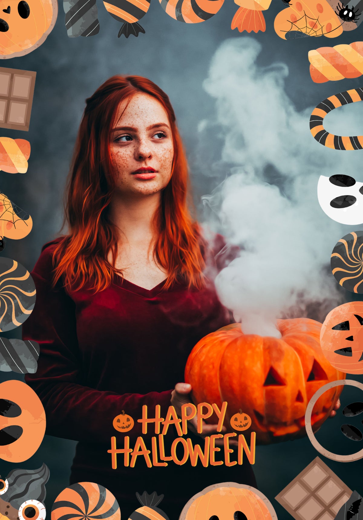 Halloween Candy Border Photo Upload Halloween Card for Her