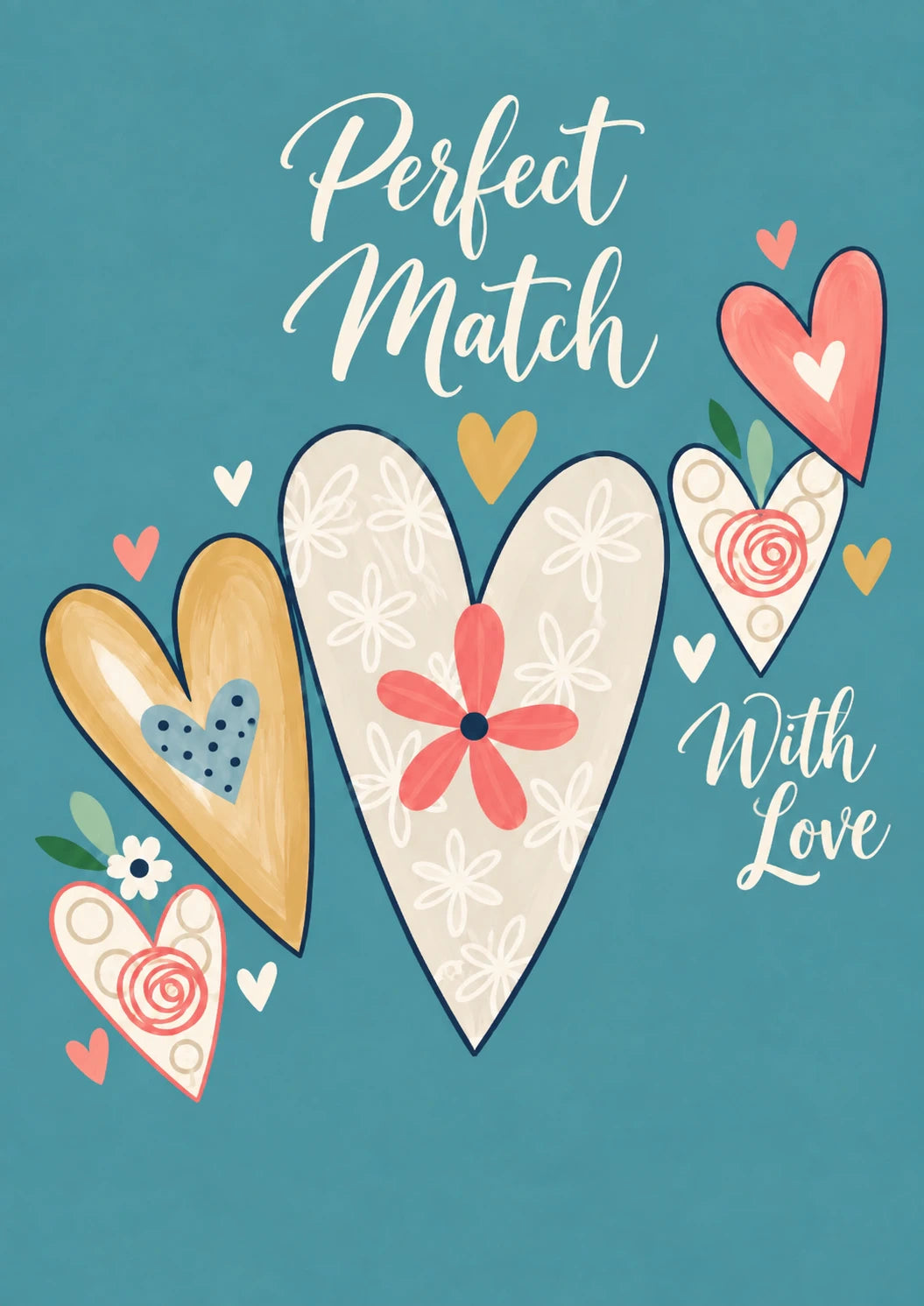 Perfect Match Floral Hearts Wedding Card