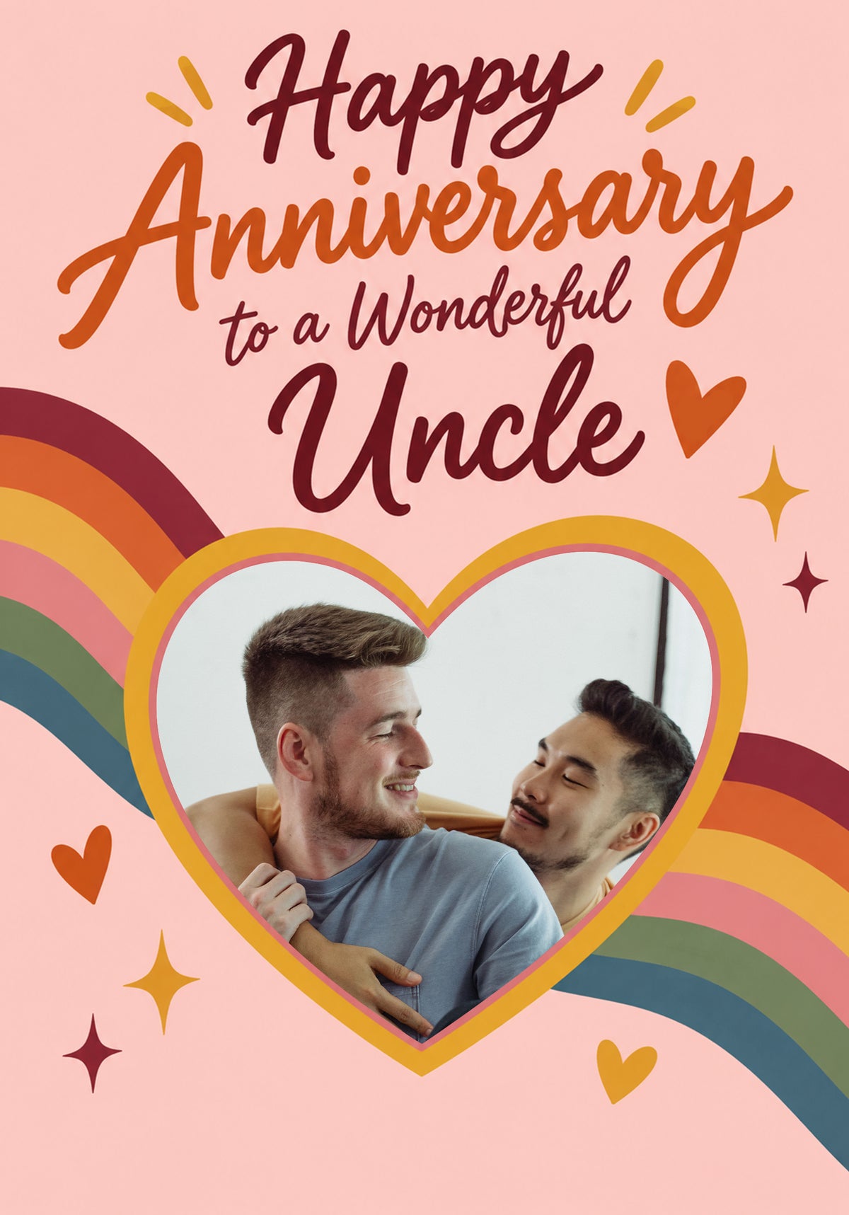 Rainbow Heart Wonderful Uncle Photo Upload Anniversary Card