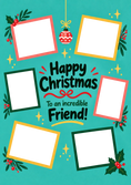 Load image into Gallery viewer, 6 Photo Teal Festive Frames Photo Upload Christmas Card for Friend
