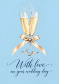 Load image into Gallery viewer, Champagne Flutes Gold Bow Wedding Day Card

