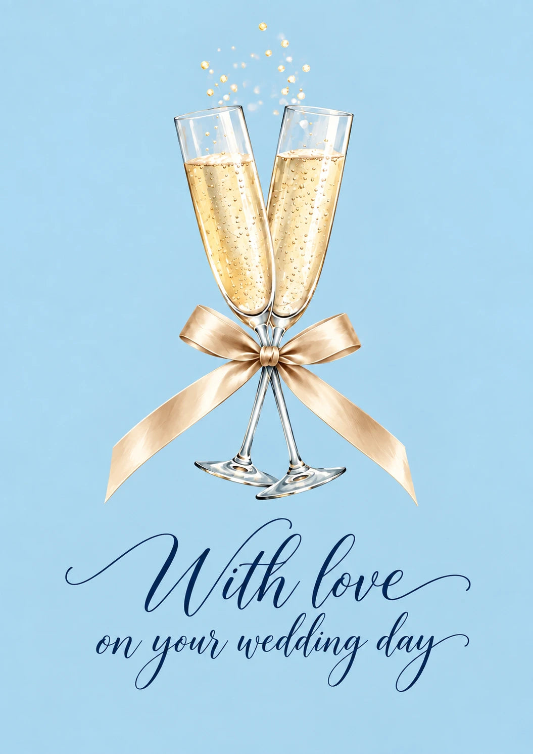 Champagne Flutes Gold Bow Wedding Day Card