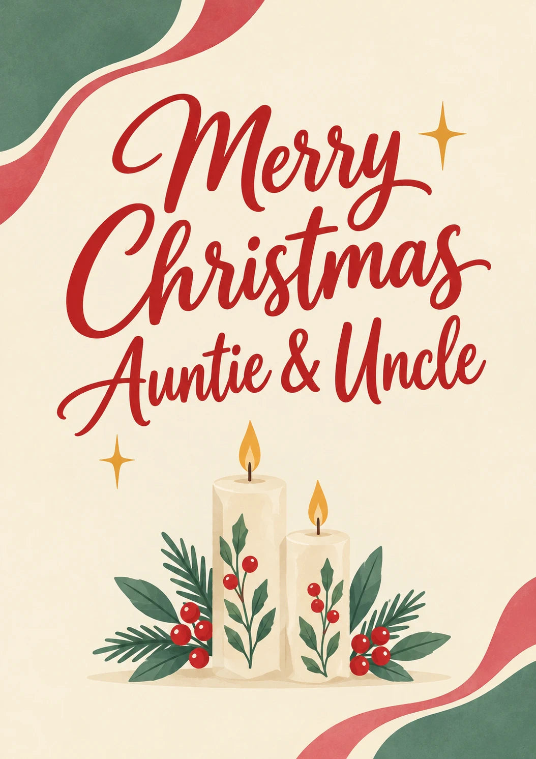 Festive Holly Candle Christmas Card for Auntie & Uncle