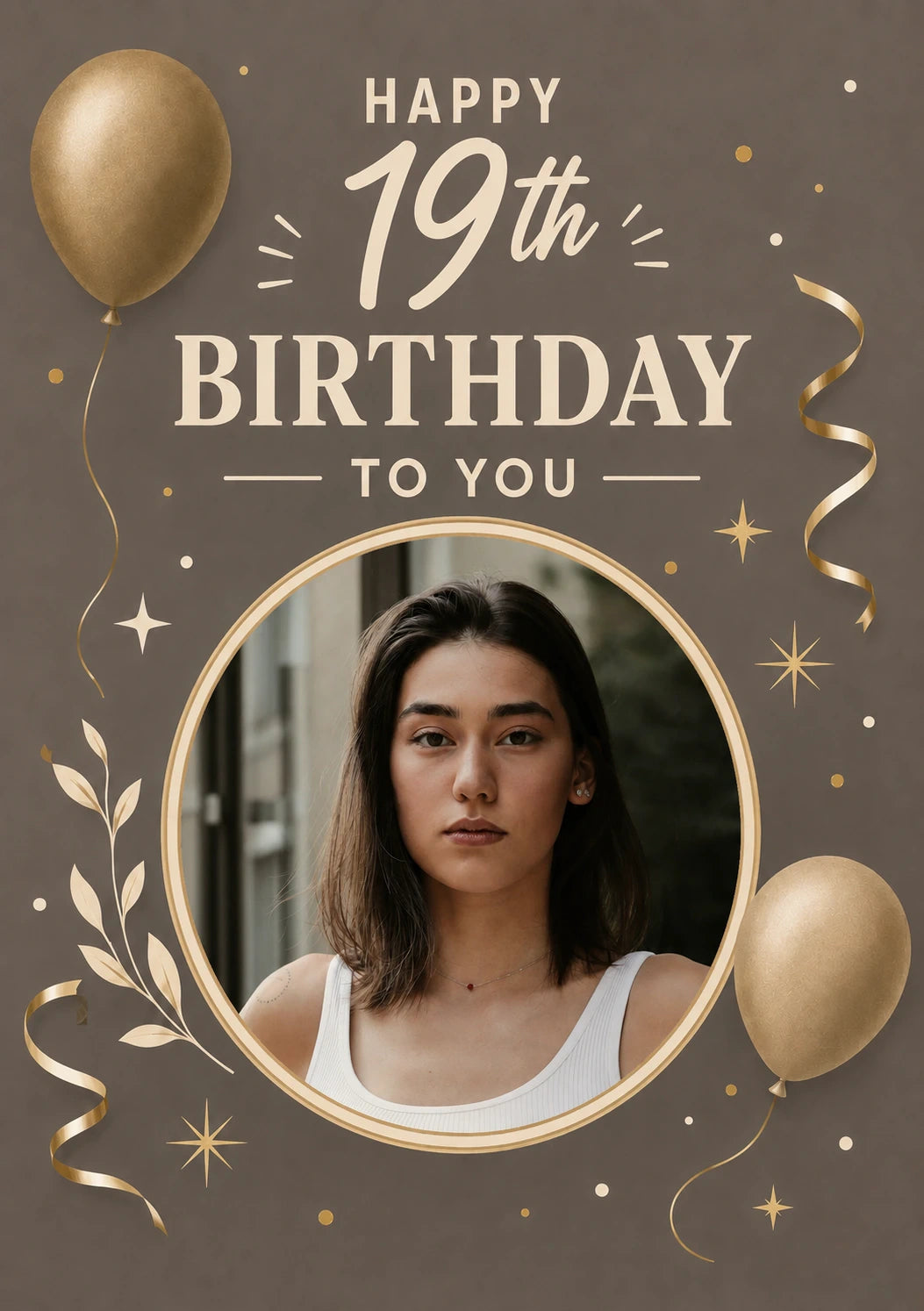 Gold Balloon Celebration Photo Upload 19th Birthday Card for Her