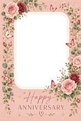 Load image into Gallery viewer, Pink Floral Butterflies Photo Upload Anniversary Card
