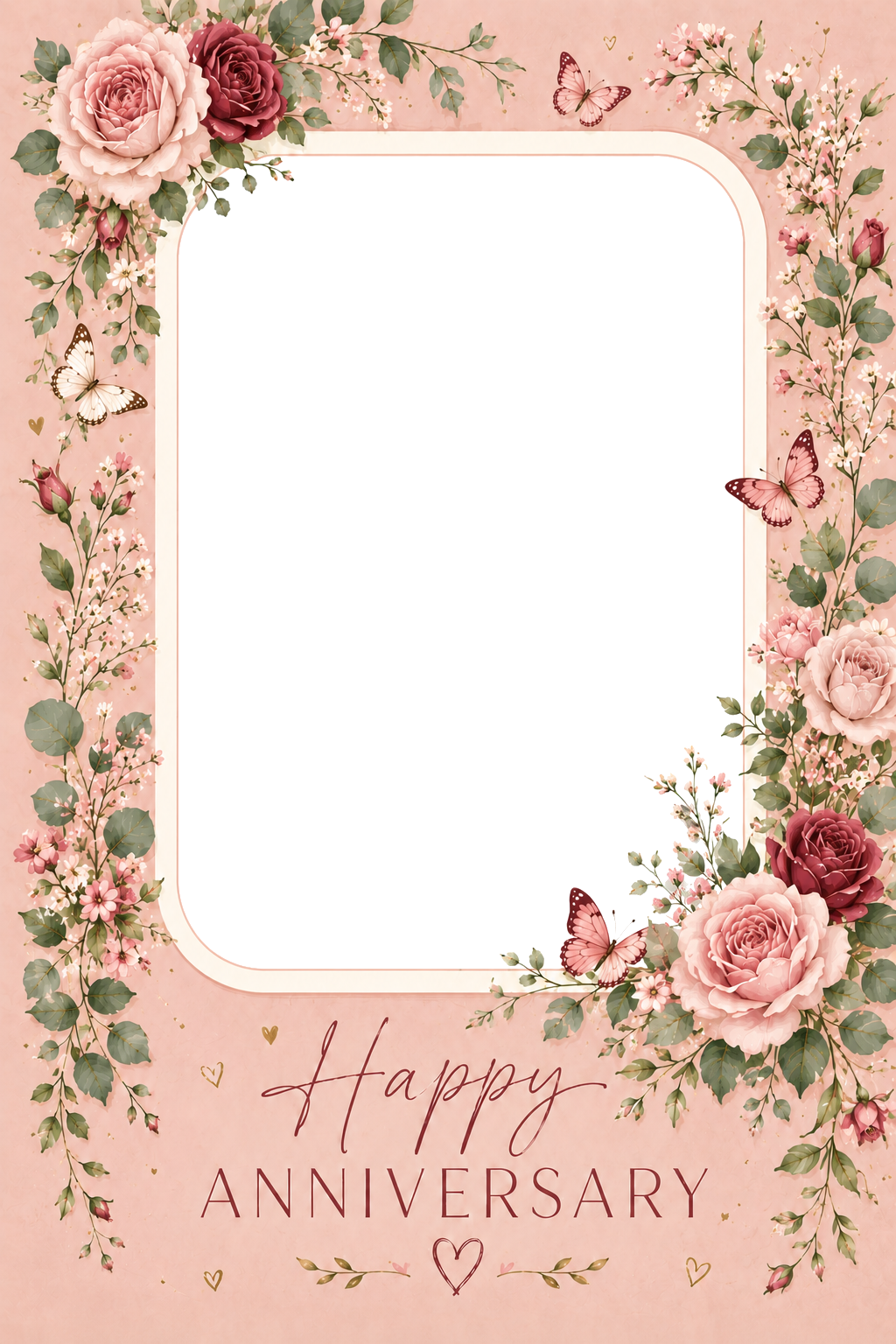 Pink Floral Butterflies Photo Upload Anniversary Card