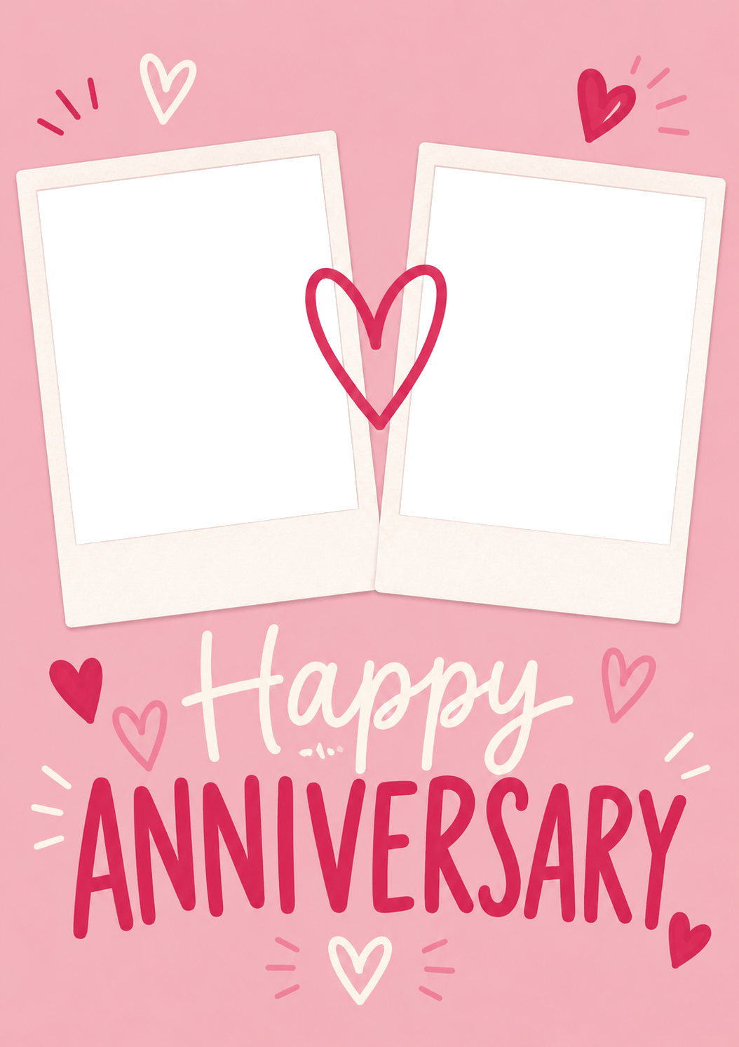 Pink Hearts Polaroid Duo Photo Upload Anniversary Card