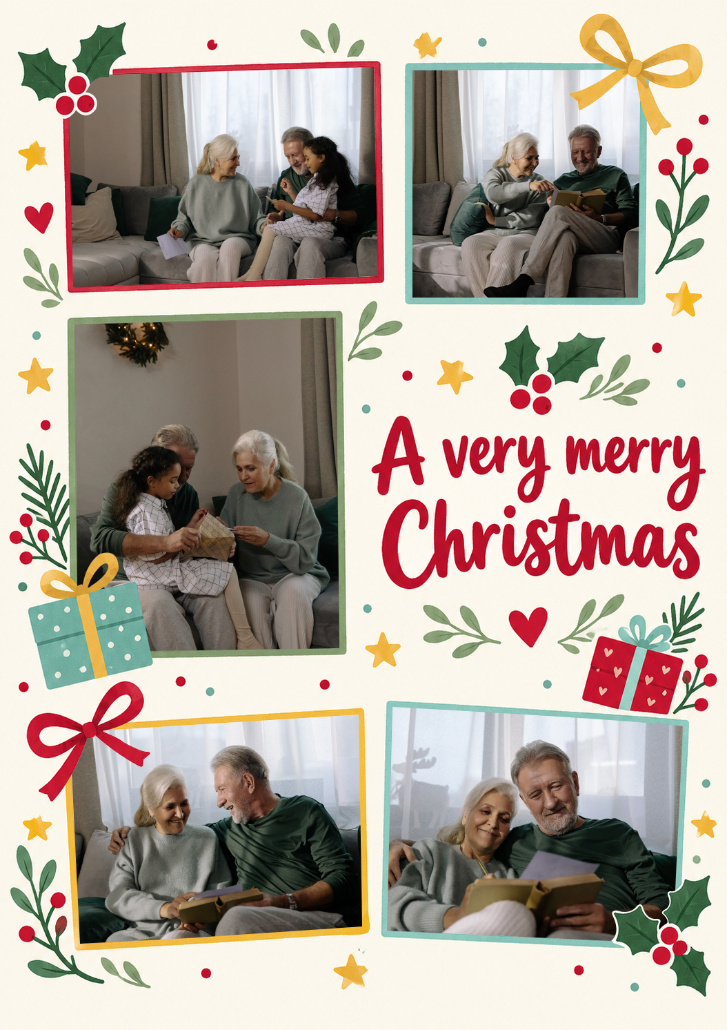 Five Photo Festive Grandparents Photo Upload Christmas Card