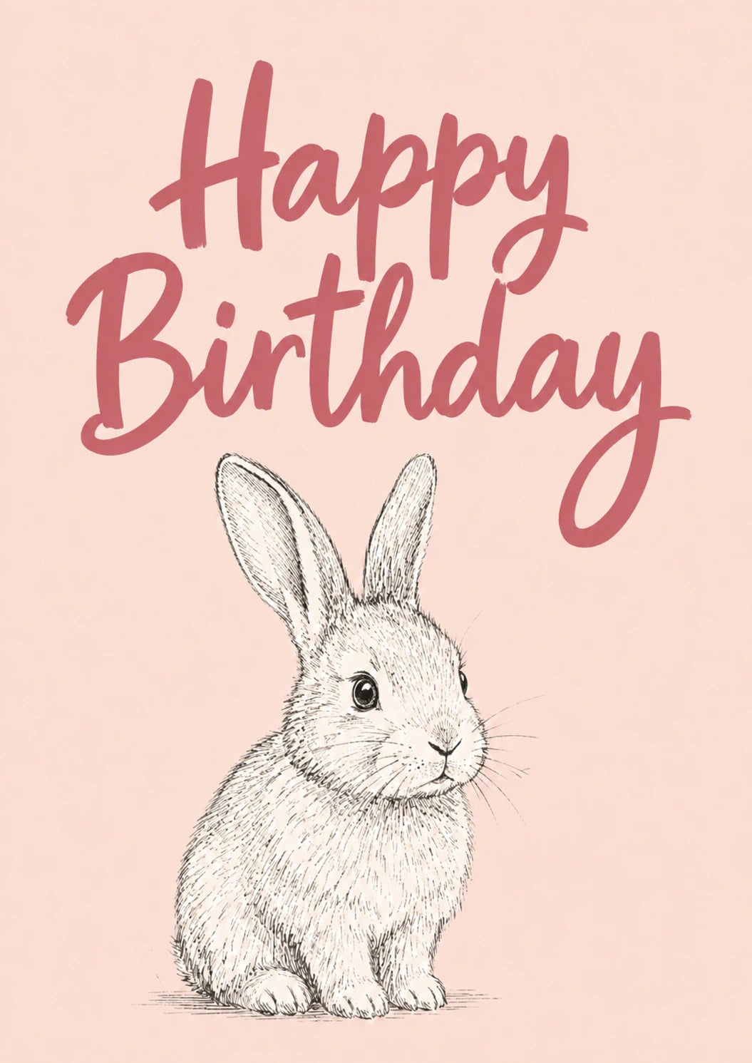 Cute Bunny Sketch Happy Birthday Card for Her
