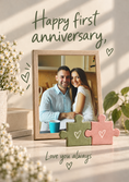 Load image into Gallery viewer, Puzzle Pieces Heart Photo Upload 1st Anniversary Card for Partner
